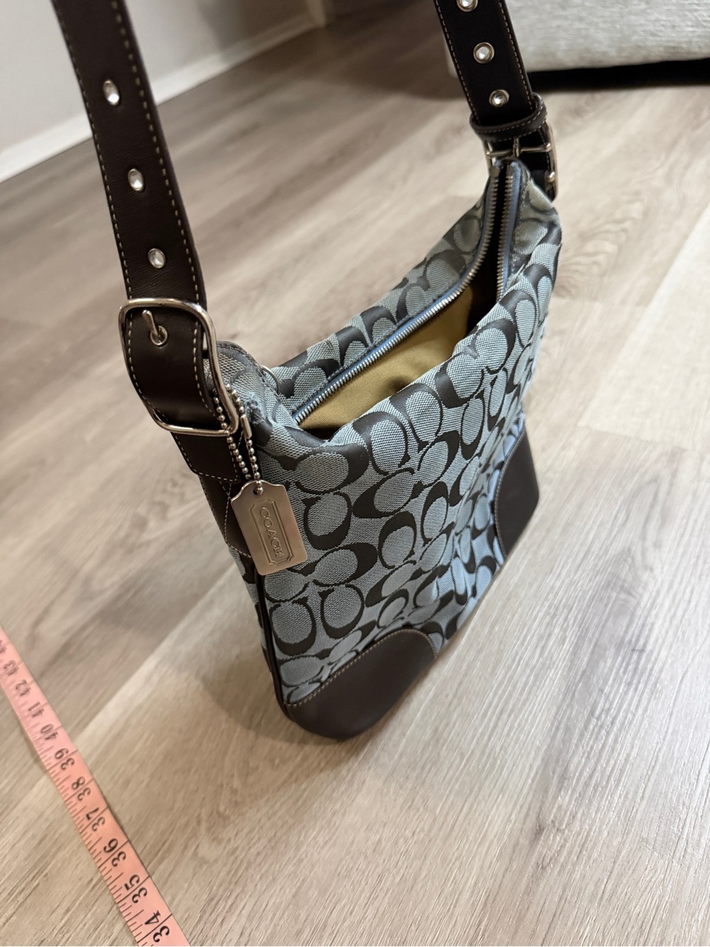 Coach Gray Signature Jacquard Crossbody with Dark Brown Leather Trim - Picture 11 of 11
